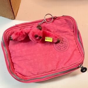 Kipling Pink Pouch with Monkey Charm